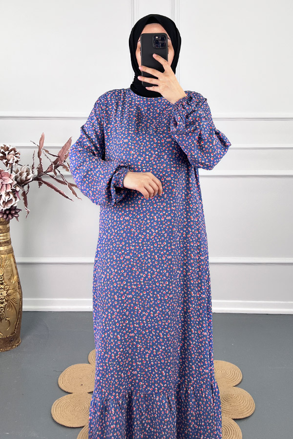 Çıtır Desen Elbise - Mavi