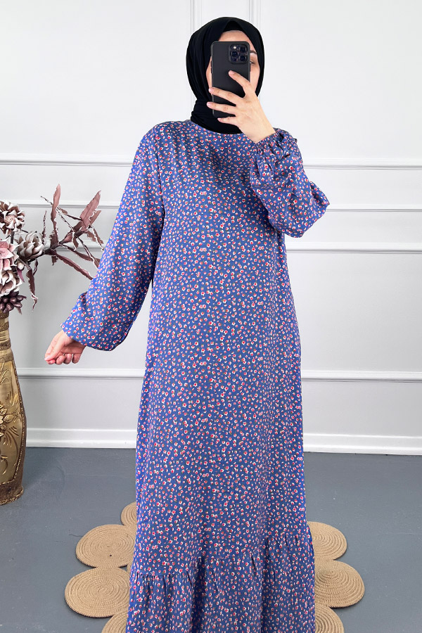 Çıtır Desen Elbise - Mavi