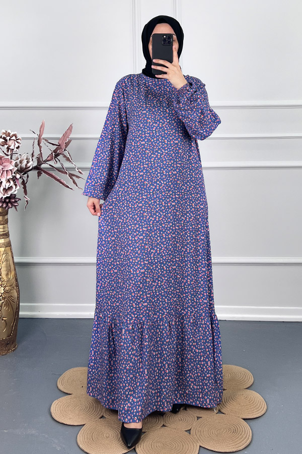 Çıtır Desen Elbise - Mavi