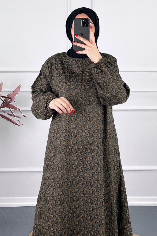 Çıtır Desenli Uzun Tunik - Haki