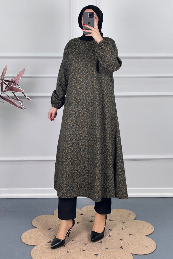 Çıtır Desenli Uzun Tunik - Haki