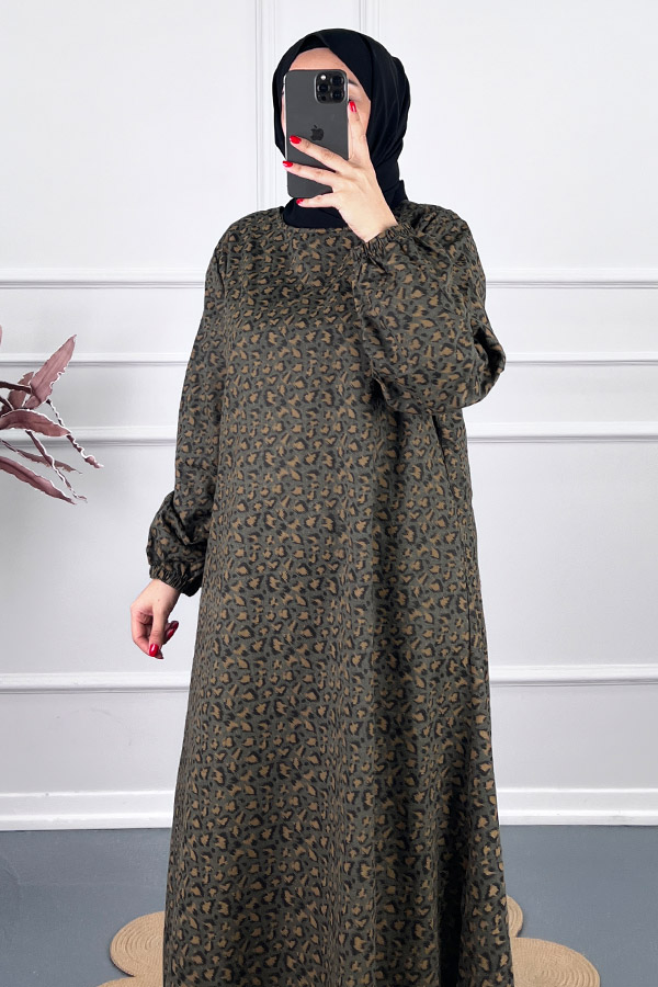 Çıtır Desenli Uzun Tunik - Haki