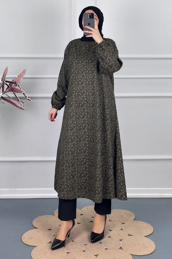 Çıtır Desenli Uzun Tunik - Haki