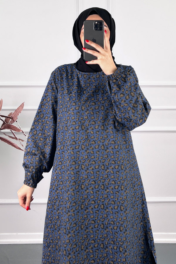 Çıtır Desenli Uzun Tunik - Lacivert