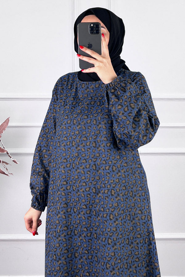 Çıtır Desenli Uzun Tunik - Lacivert