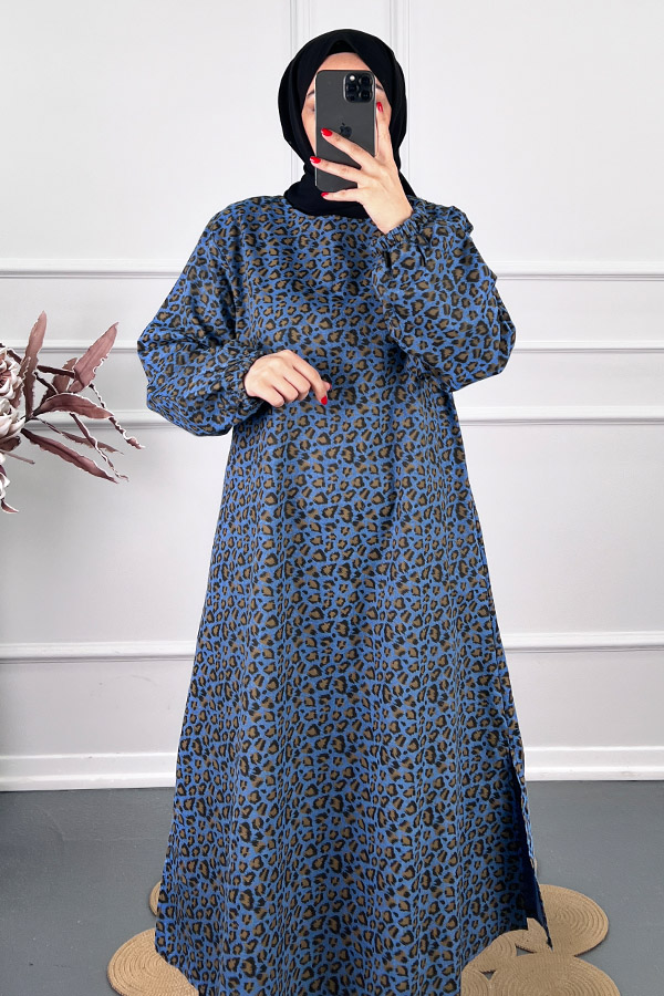 Çıtır Desenli Uzun Tunik - Mavi