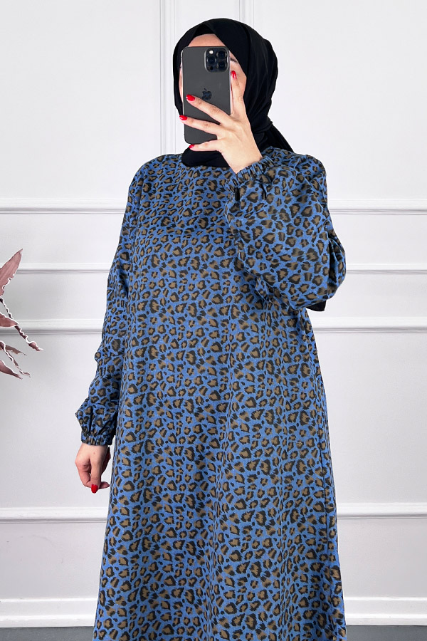 Çıtır Desenli Uzun Tunik - Mavi