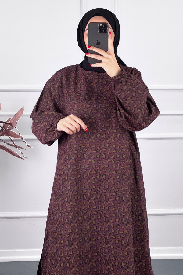 Çıtır Desenli Uzun Tunik - Mürdüm