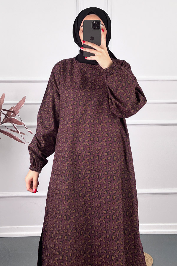 Çıtır Desenli Uzun Tunik - Mürdüm