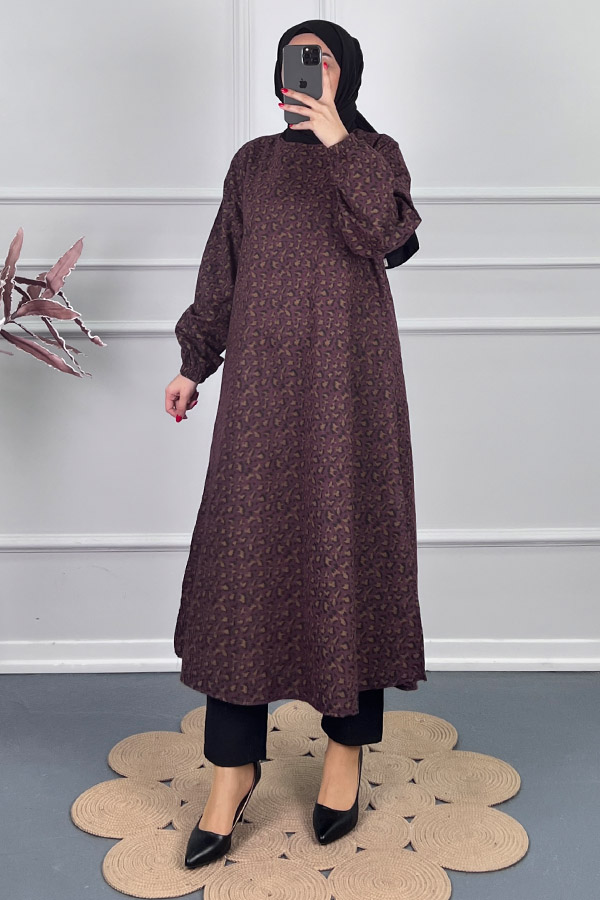 Çıtır Desenli Uzun Tunik - Mürdüm