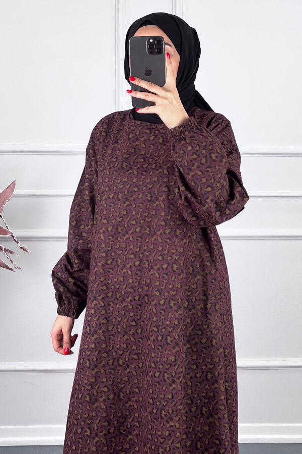 Çıtır Desenli Uzun Tunik - Mürdüm