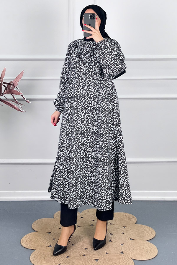 Çıtır Desenli Uzun Tunik - Siyah Çıtır Desenli Uzun Tunik - Siyah