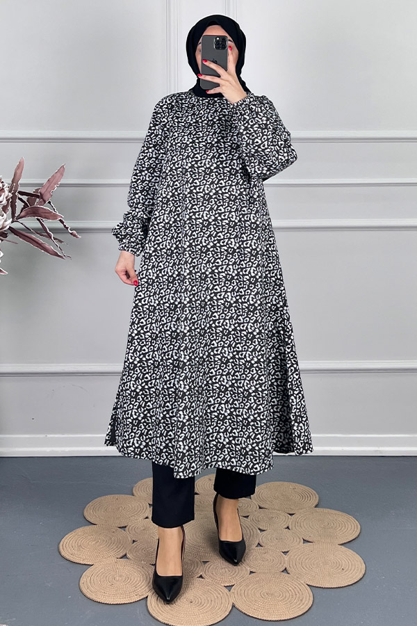 Çıtır Desenli Uzun Tunik - Siyah Çıtır Desenli Uzun Tunik - Siyah