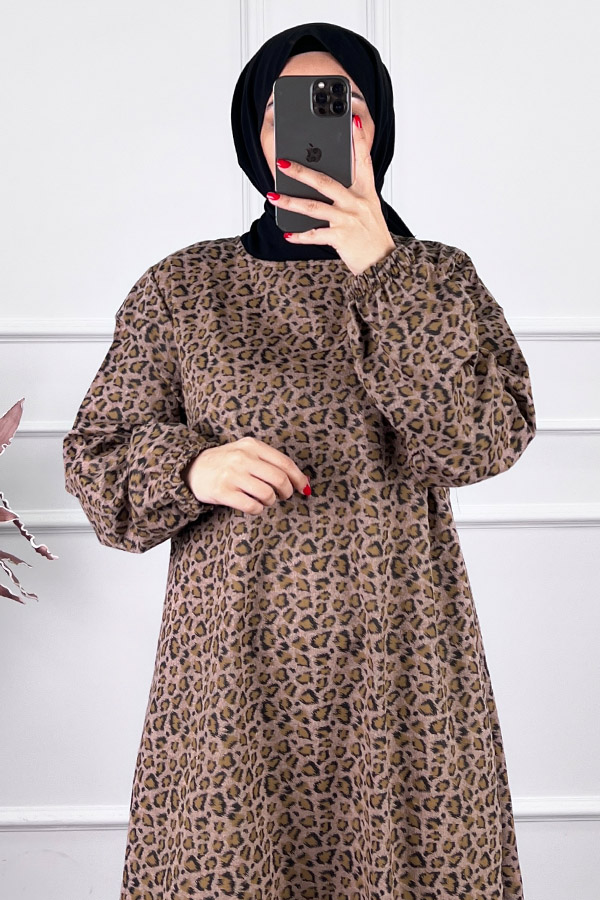 Çıtır Desenli Uzun Tunik - Vizon Çıtır Desenli Uzun Tunik - Vizon