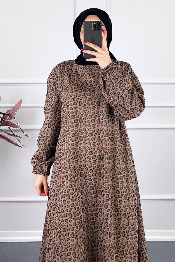 Çıtır Desenli Uzun Tunik - Vizon Çıtır Desenli Uzun Tunik - Vizon