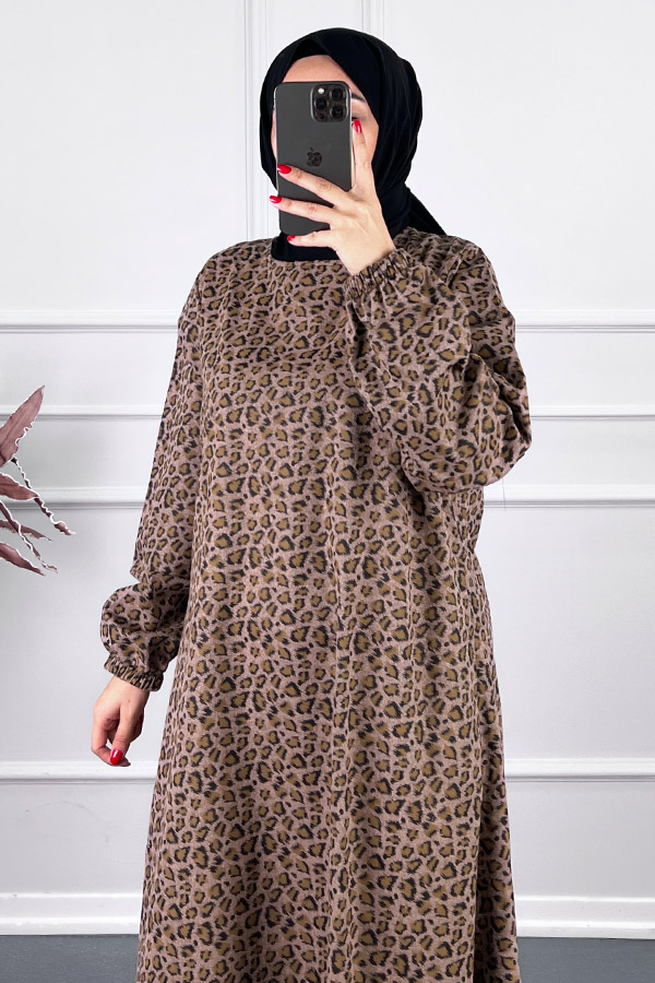 Çıtır Desenli Uzun Tunik - Vizon Çıtır Desenli Uzun Tunik - Vizon