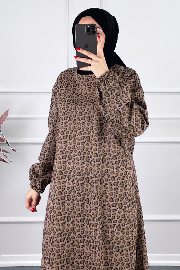 Çıtır Desenli Uzun Tunik - Vizon Çıtır Desenli Uzun Tunik - Vizon