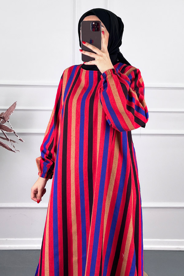 Çizgi Detaylı Uzun Tunik - Pembe