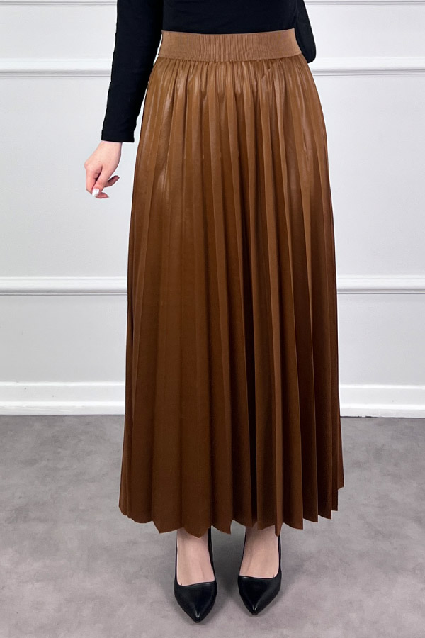 Deri Görünümlü Etek - Camel