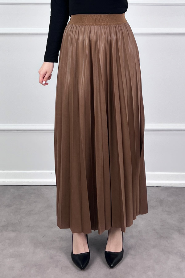 Deri Görünümlü Etek - Kahverengi