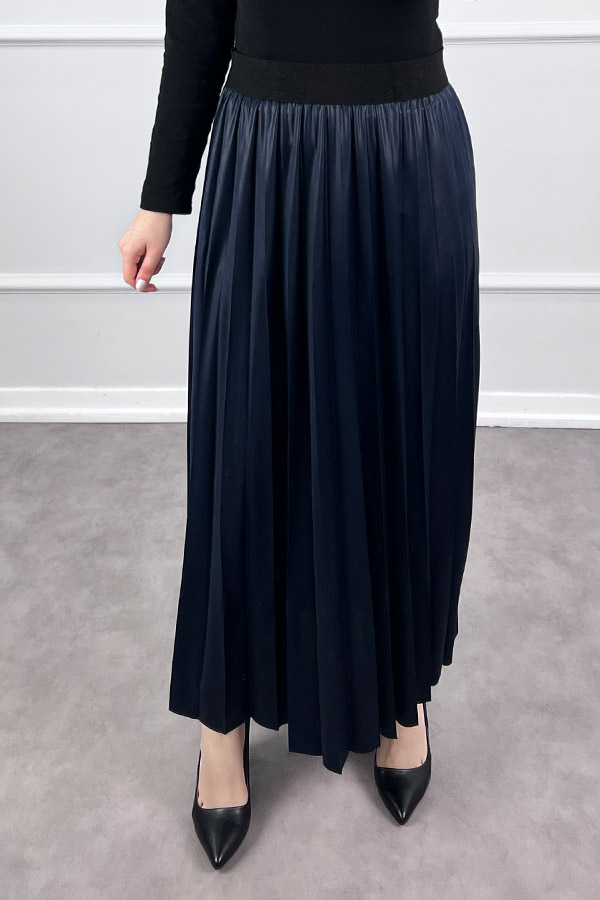 Deri Görünümlü Etek - Lacivert