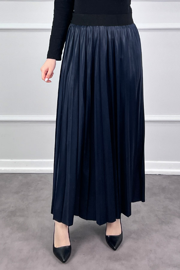Deri Görünümlü Etek - Lacivert