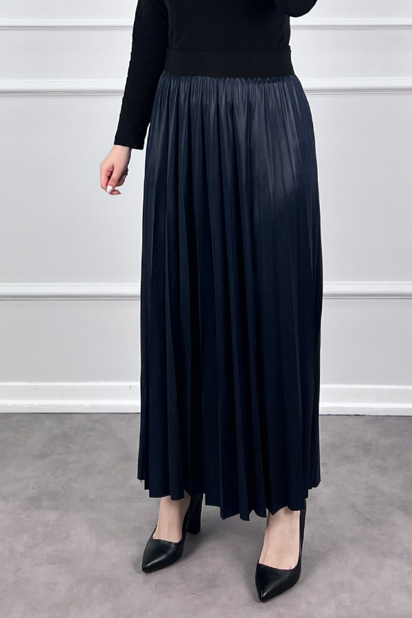 Deri Görünümlü Etek - Lacivert