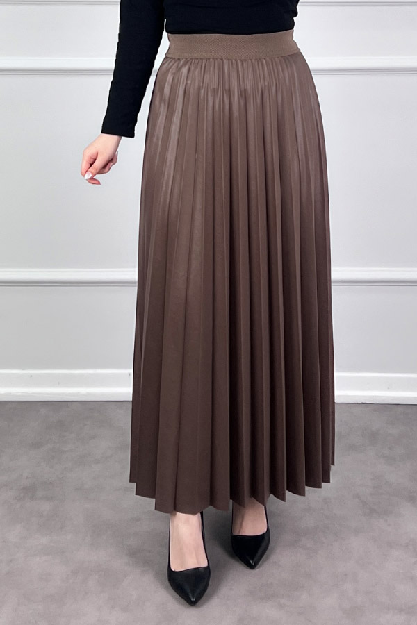 Deri Görünümlü Etek - Sütlü Kahve