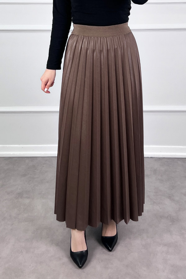 Deri Görünümlü Etek - Sütlü Kahve