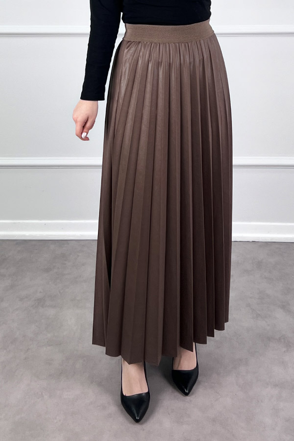 Deri Görünümlü Etek - Sütlü Kahve