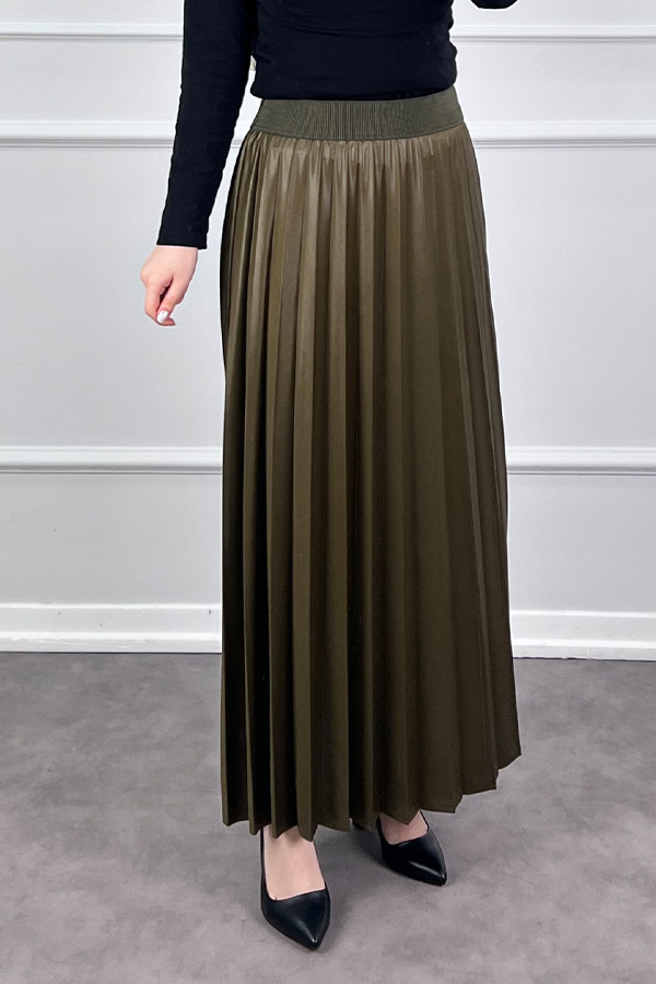 Deri Görünümlü Etek - Yağ Yeşili