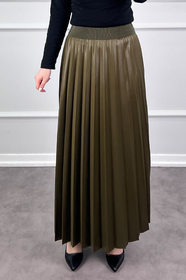 Deri Görünümlü Etek - Yağ Yeşili