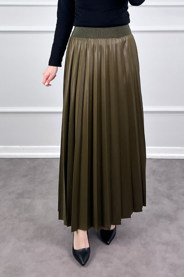 Deri Görünümlü Etek - Yağ Yeşili