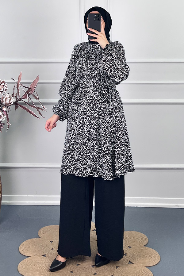 Desenli İkili Takım - Siyah