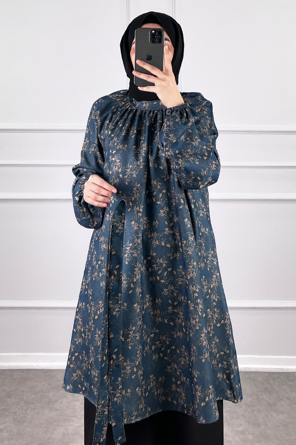 Desenli Tesettür Takım - Lacivert