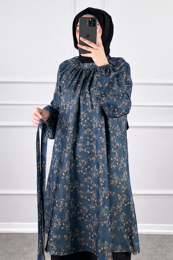 Desenli Tesettür Takım - Lacivert