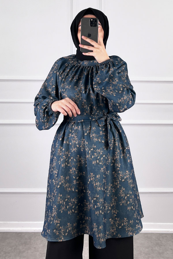 Desenli Tesettür Takım - Lacivert