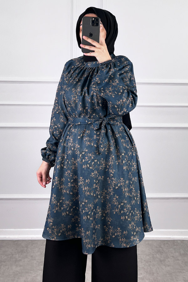 Desenli Tesettür Takım - Lacivert