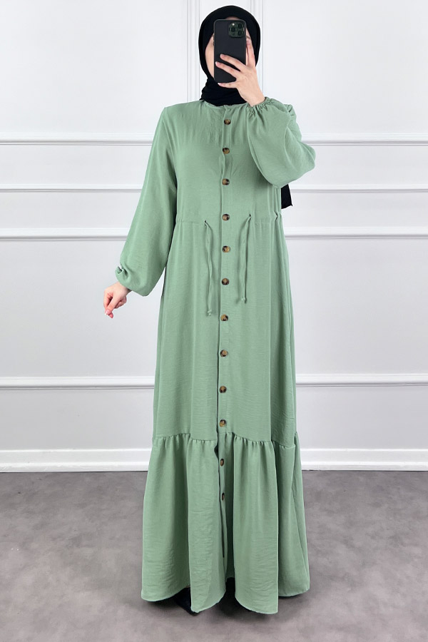 Düğmeli Bağlamalı Ferace Elbise - Su Yeşili Düğmeli Bağlamalı Ferace Elbise - Su Yeşili