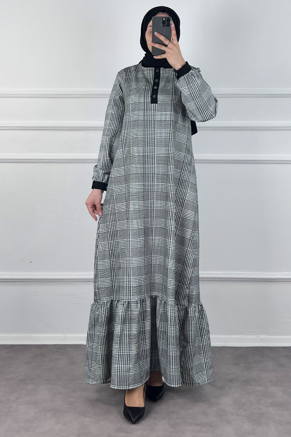 Düğmeli Double Kumaş Elbise - Siyah