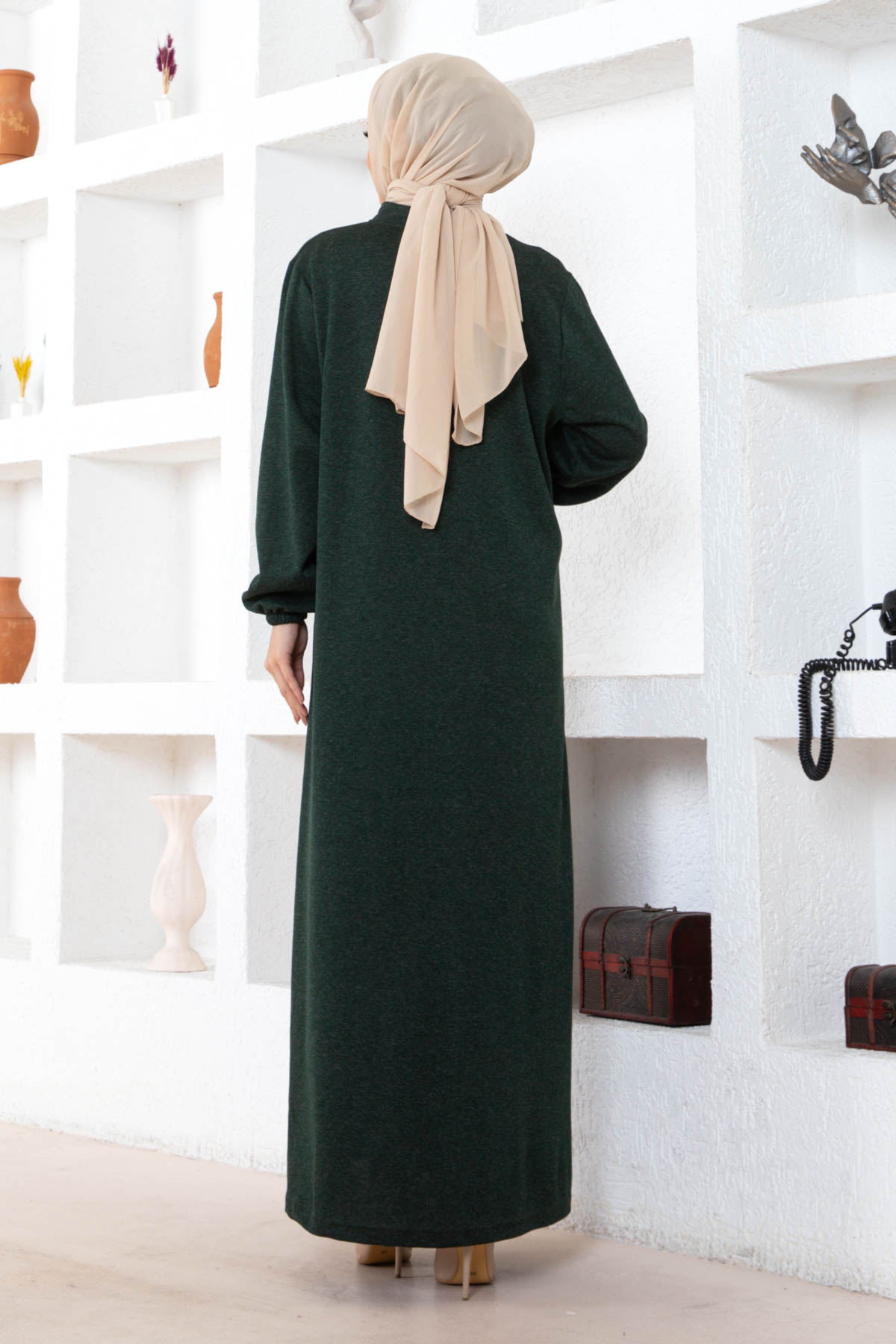 Düğmeli Ecrin Elbise - Haki