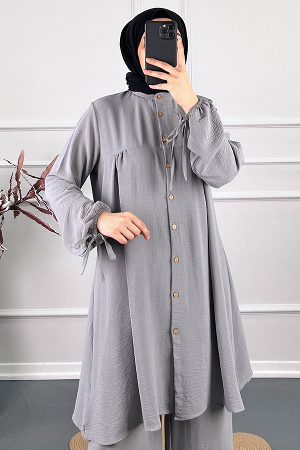 Düğmeli İkili Takim - Gri