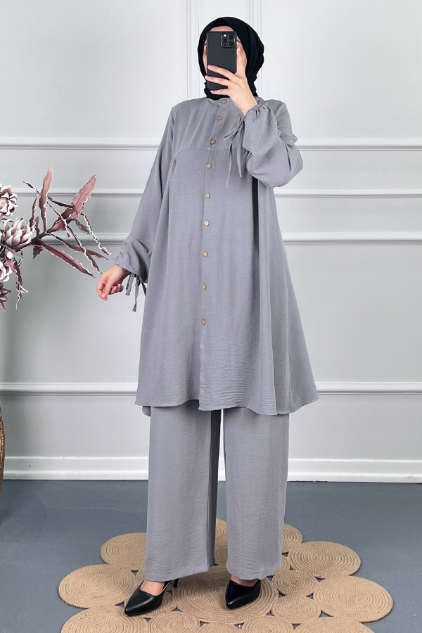 Düğmeli İkili Takim - Gri