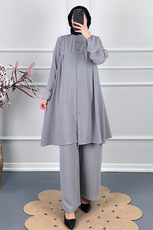 Düğmeli İkili Takim - Gri