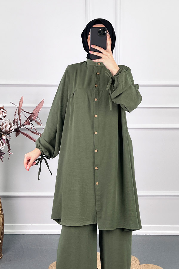 Düğmeli İkili Takim - Haki