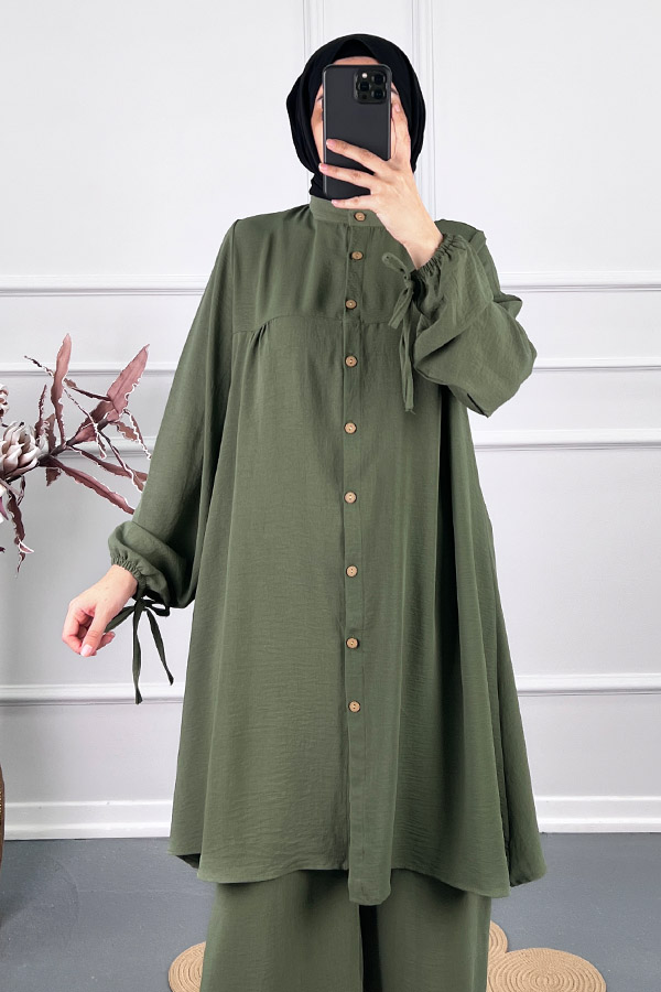 Düğmeli İkili Takim - Haki