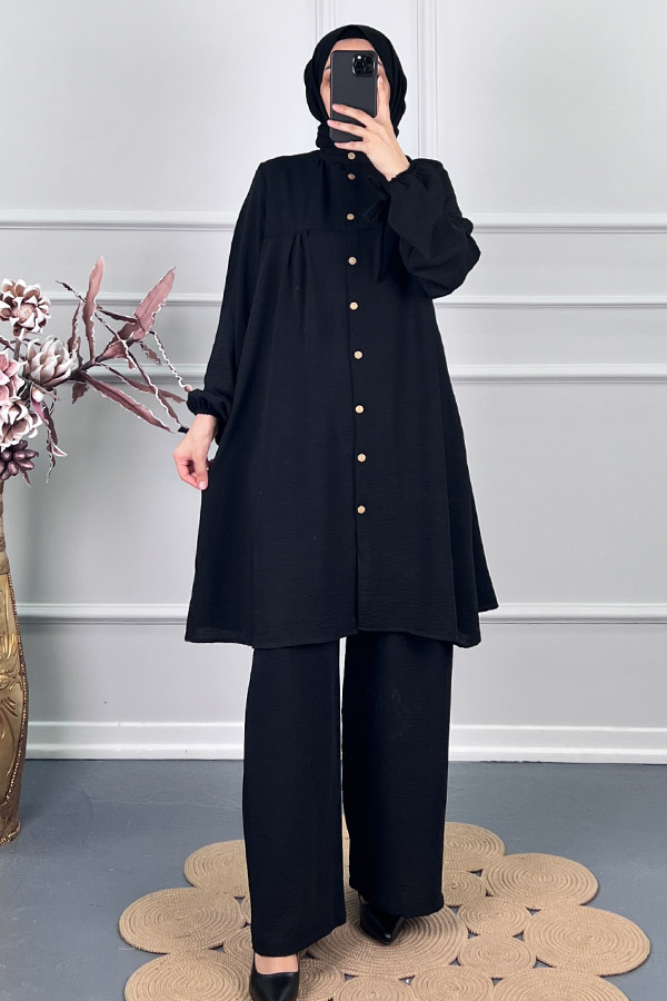 Düğmeli İkili Takim - Siyah