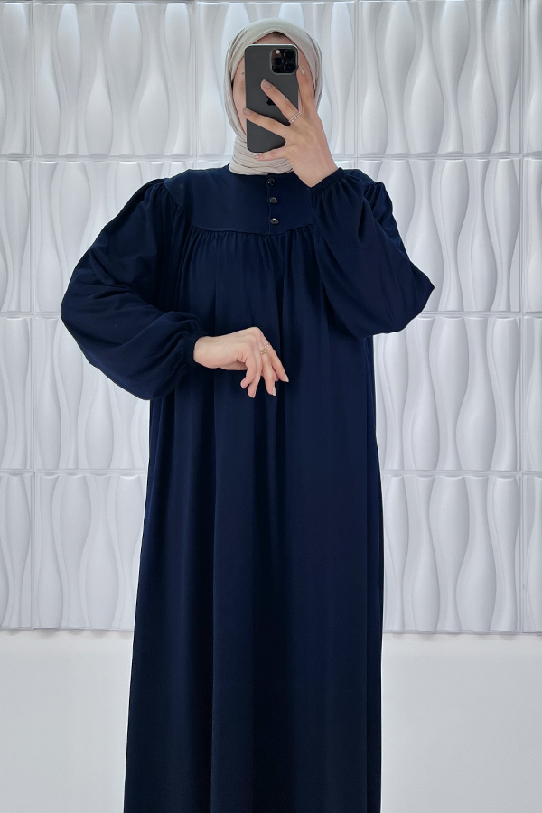 Düğmeli Robadan Elbise - Lacivert Düğmeli Robadan Elbise - Lacivert