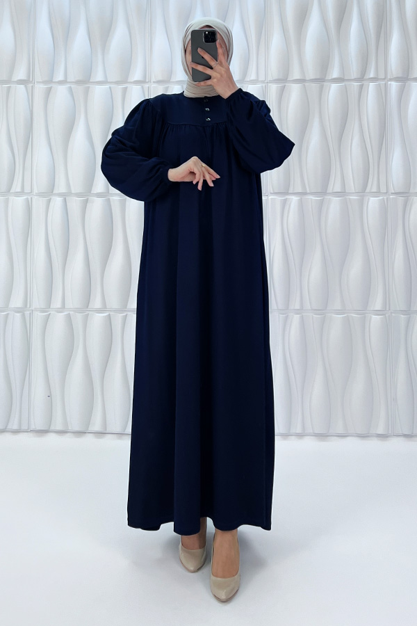 Düğmeli Robadan Elbise - Lacivert Düğmeli Robadan Elbise - Lacivert
