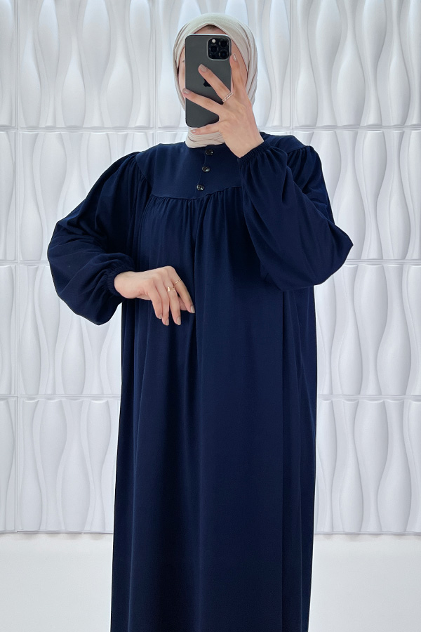 Düğmeli Robadan Elbise - Lacivert Düğmeli Robadan Elbise - Lacivert